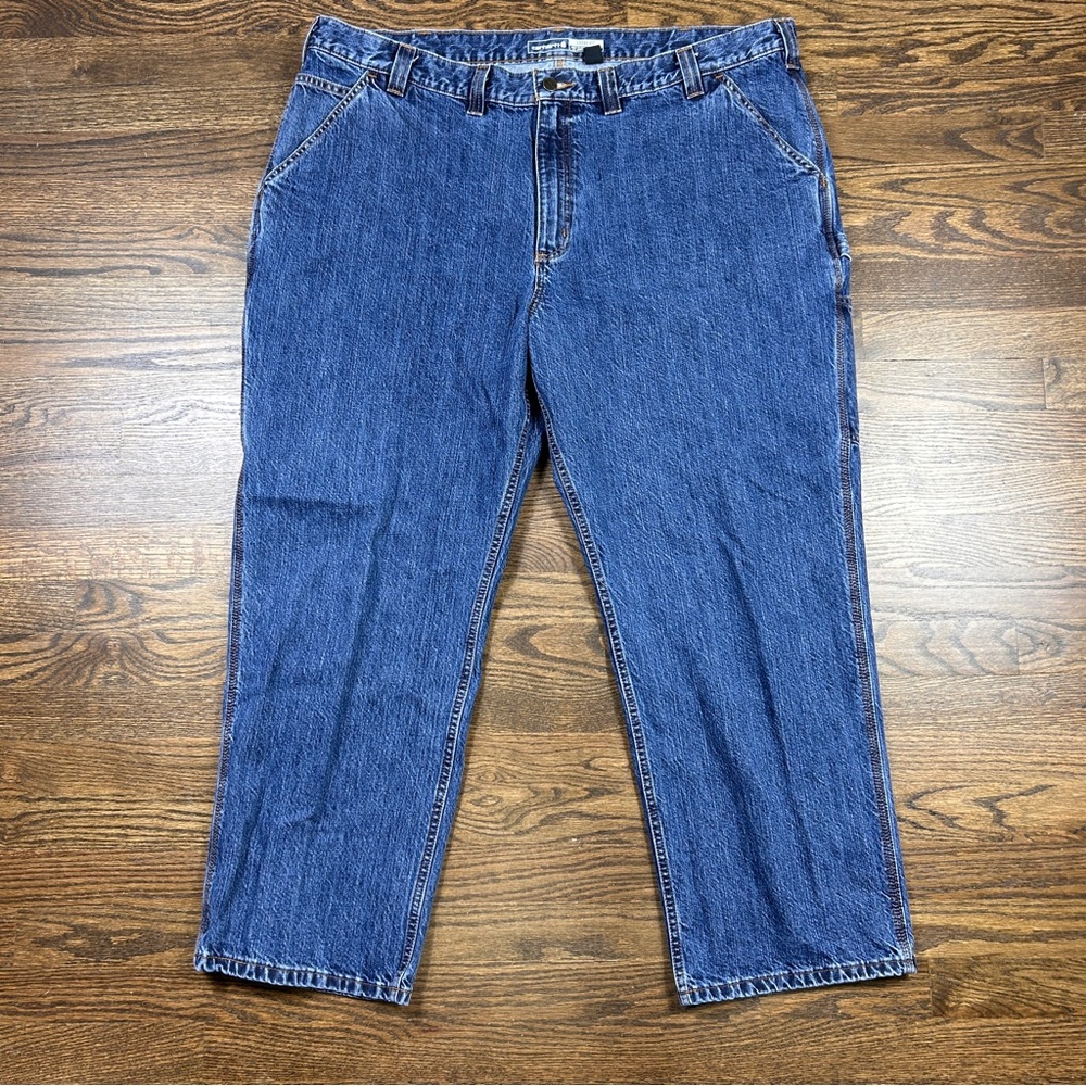 Carhartt Jeans Mens 44x30 Blue Medium Wash Denim Loose Fit Carpenter Hammer Loop